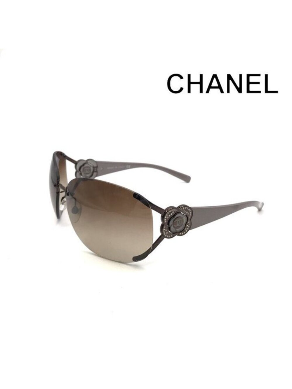 Chanel CC Logo Sunglasses Eyewear Rhinestone Camellia